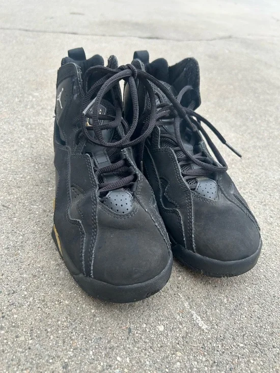 JORDAN Kids Black High-Top Sneakers with Gold Accents - Picture 1 of 5